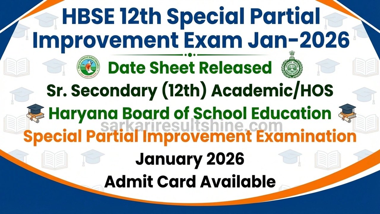 HBSE – Date Sheet for Sr. Secondary (12th) (Academic/HOS) Special Partial Improvement Examination Jan-2026