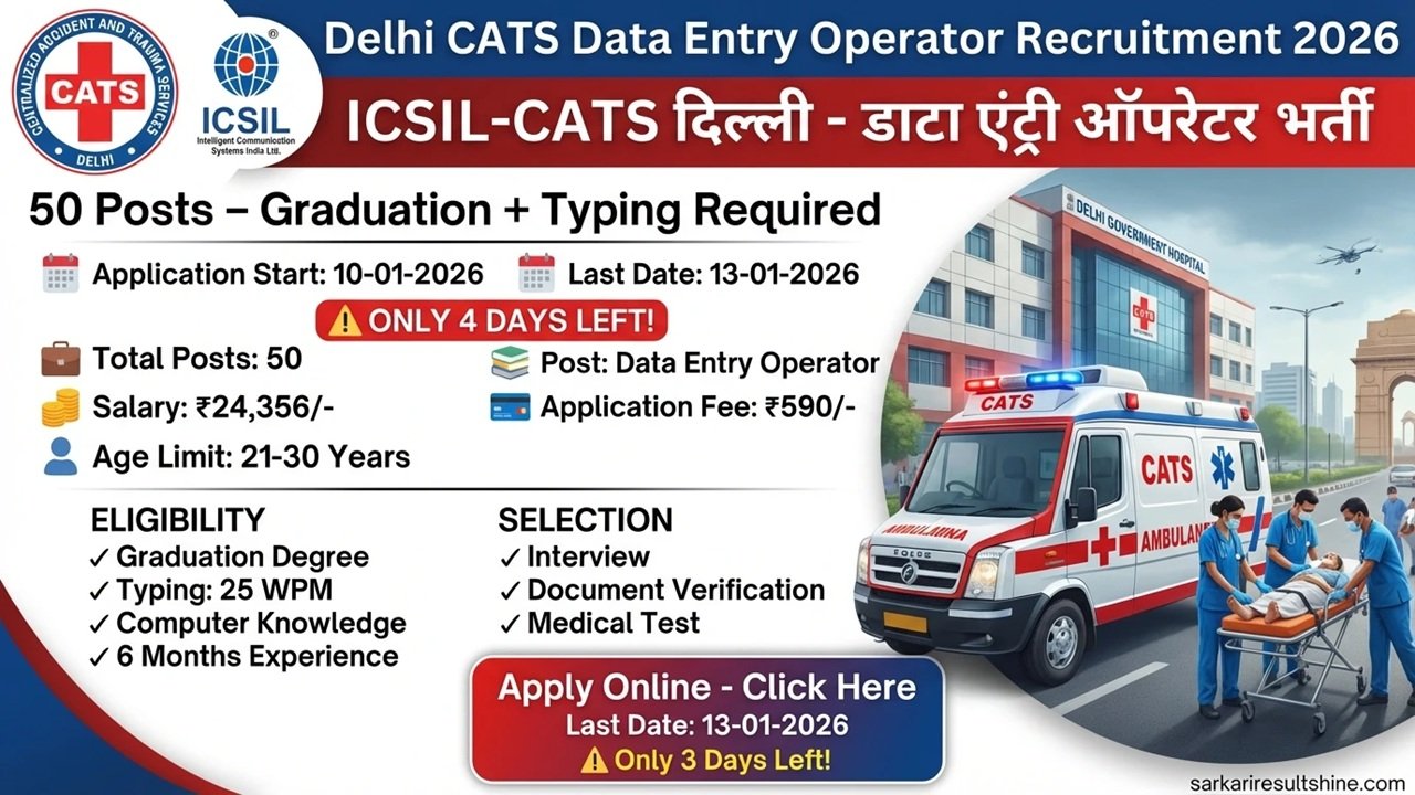 Delhi CATS Data Entry Operator Recruitment 2026