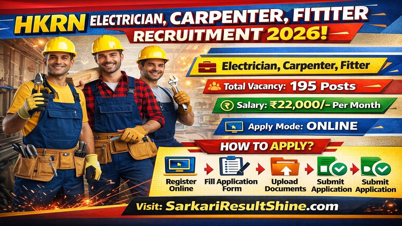 HKRN Electrician, Carpenter, Fitter Recruitment 2026