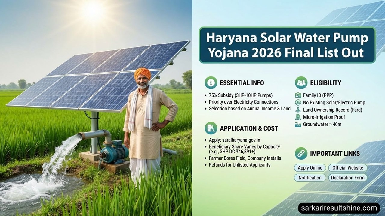 Haryana Solar Water Pump Yojana 2026 Final List Out