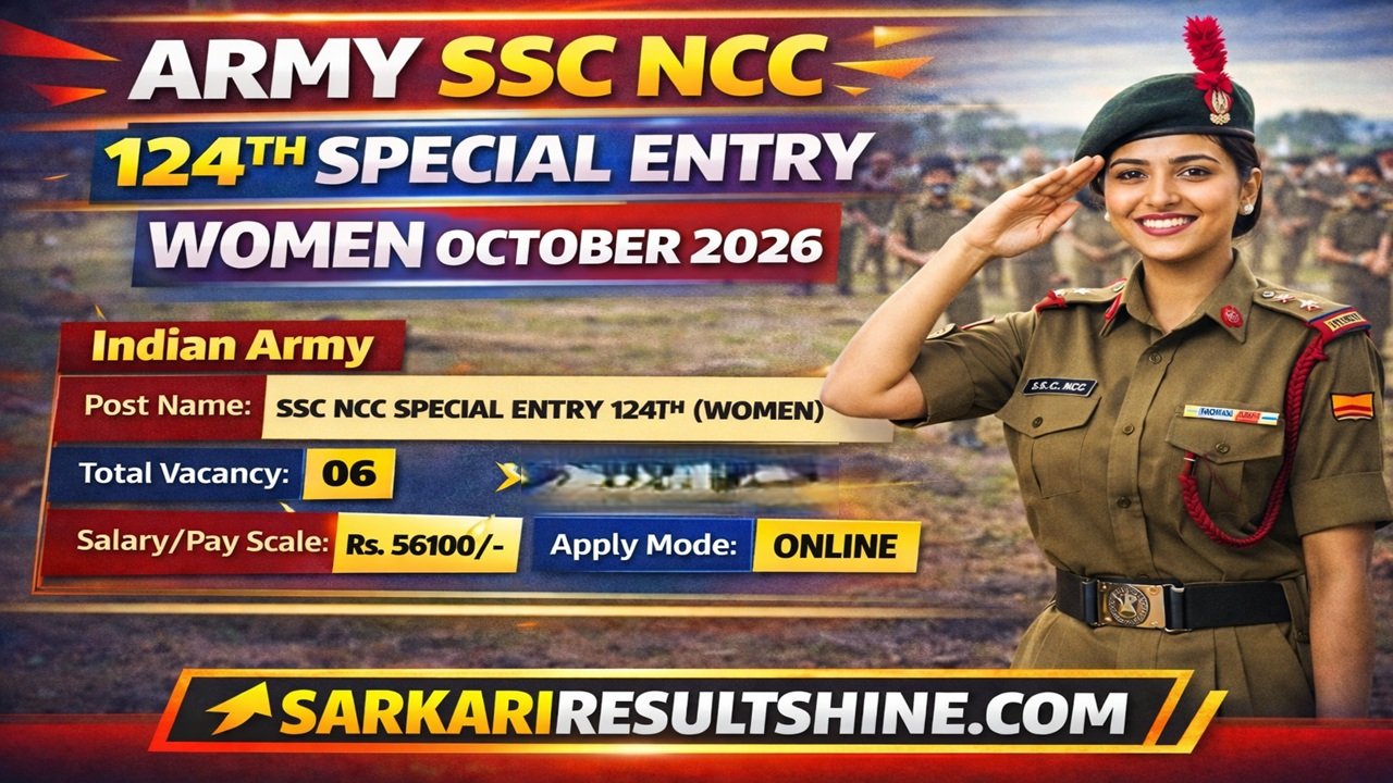 Army SSC NCC 124th Special Entry Women October 2026