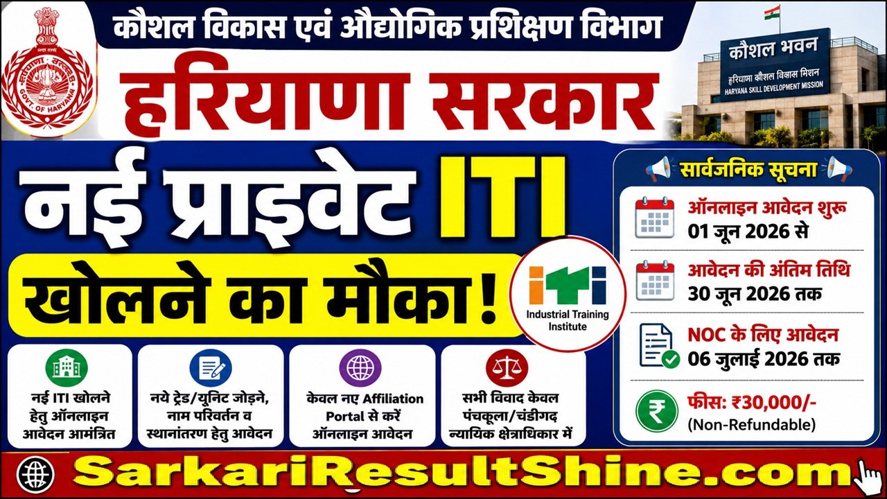हरियाणा में नई प्राइवेट ITI खोलने का मौका, 1 जून से शुरू होंगे ऑनलाइन आवेदन