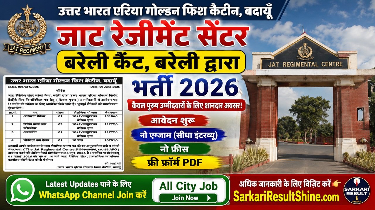 Jat Regimental Centre Bareilly Cantt Recruitment 2026
